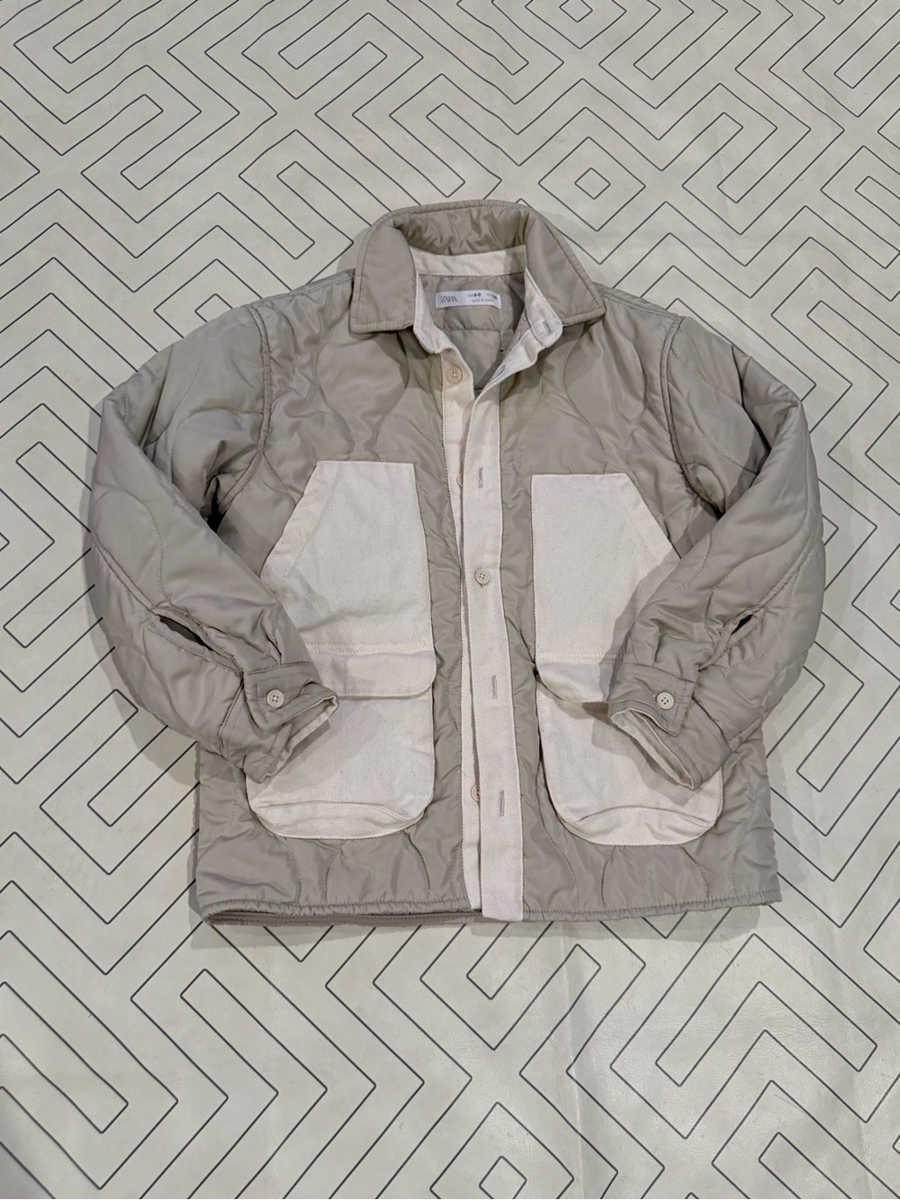 Zara Beige Quilted Jacket with Contrast Pockets